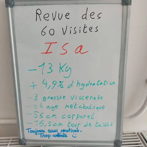 Souriante, une membre brandit l’ardoise où son bilan est écrit